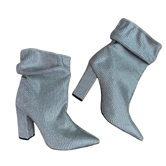 Pointy Toe Rhinestone Heeled Booties - Picture 2 of 2